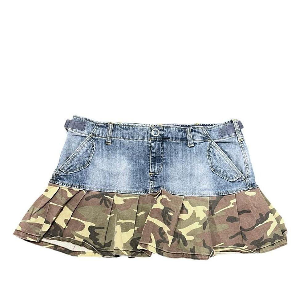 Y2K Denim Camo Pleated Mini Skirt